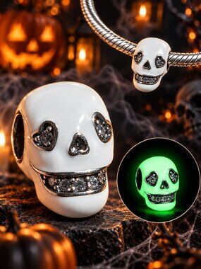Glow-in-the-Dark White Skull Pavé Charm